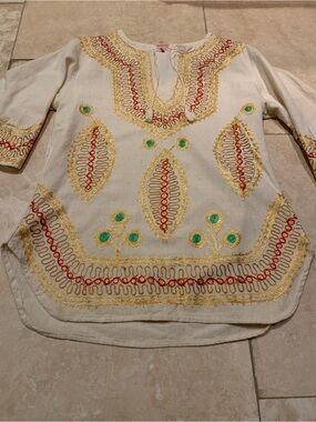 60s-70s Vintage Embroidered Bohemian Hippie Tunic Blouse Handmade Pakistan